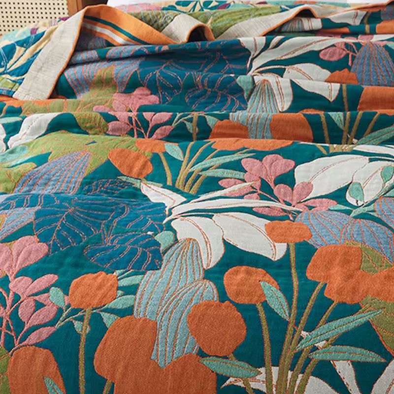 Botanical Print Tropical Twilight Reversible Blanket Cotton Coverlet