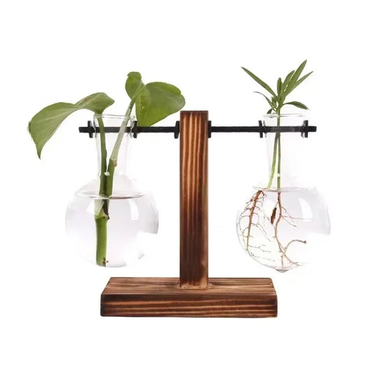 Glass & Wood Hanging Post Tabletop Vases