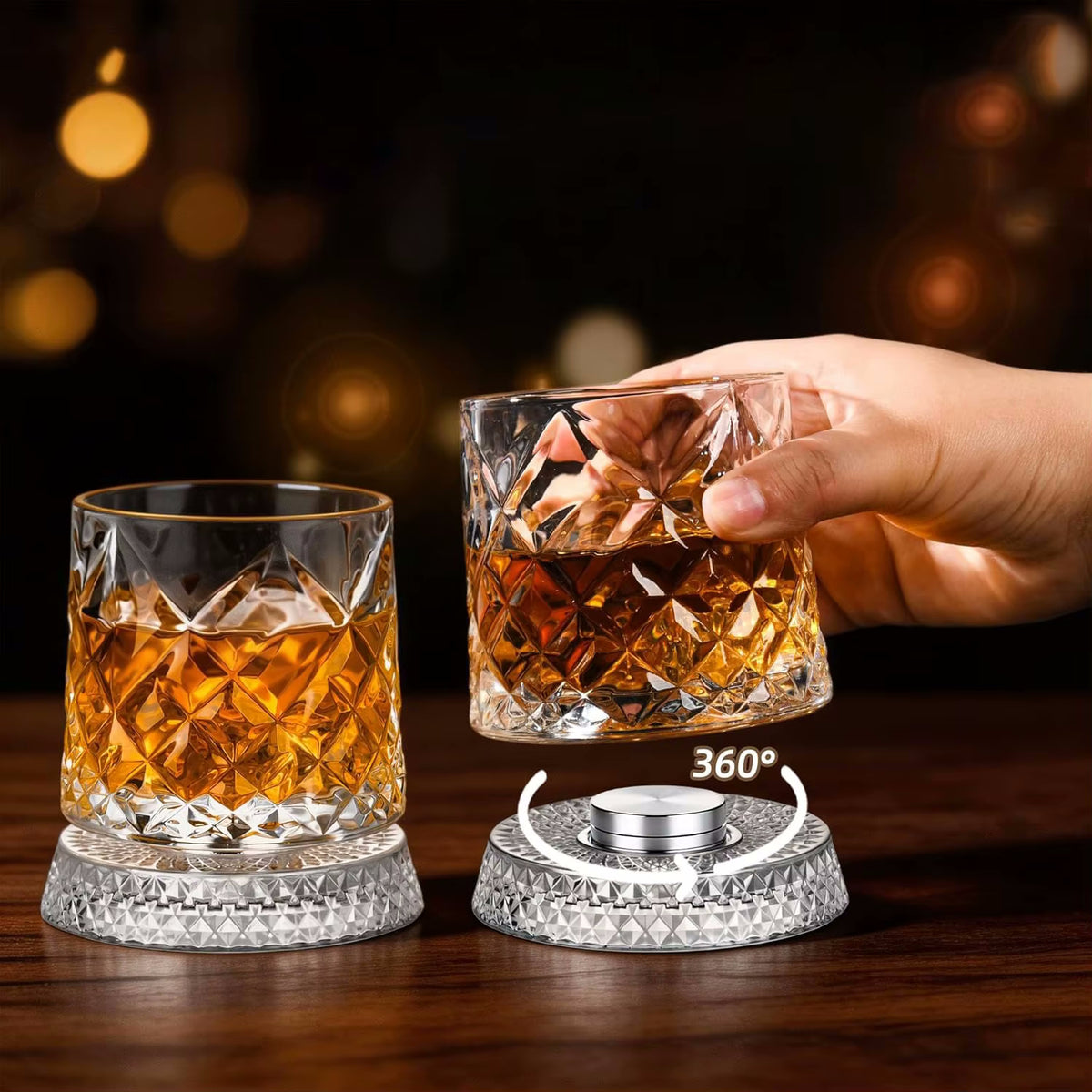360 Spinning Glasses Social Club Style Rotating Barware Tumbler Cups That Spin On Glass Coasters