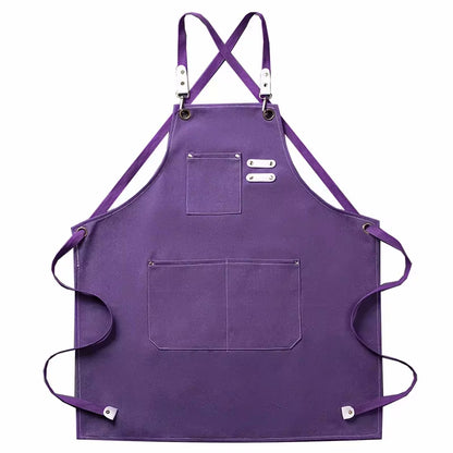 Eggplant Purple Color Cookout Style Cotton Canvas Kitchen Apron With Pockets And Adjustable Tie Strings