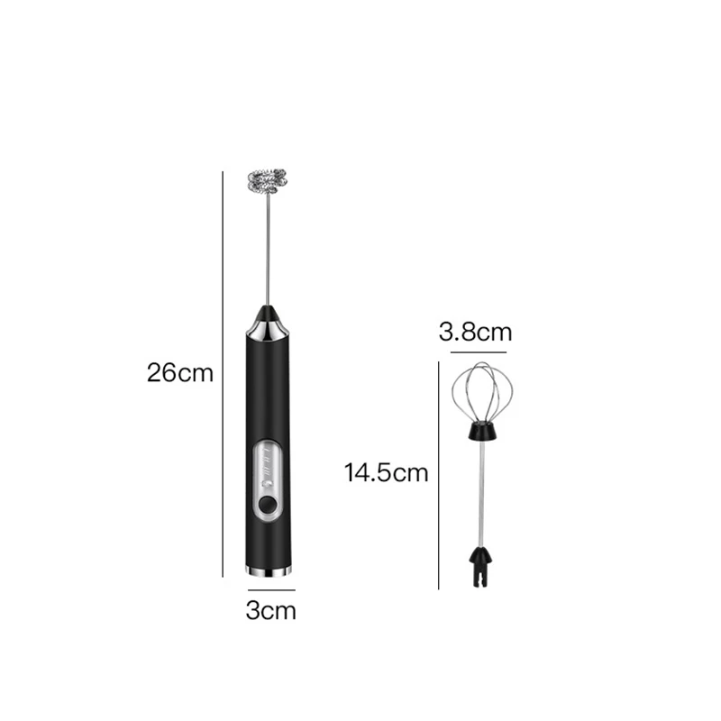 Black Modern Handheld USB Rechargeable Milk Frother