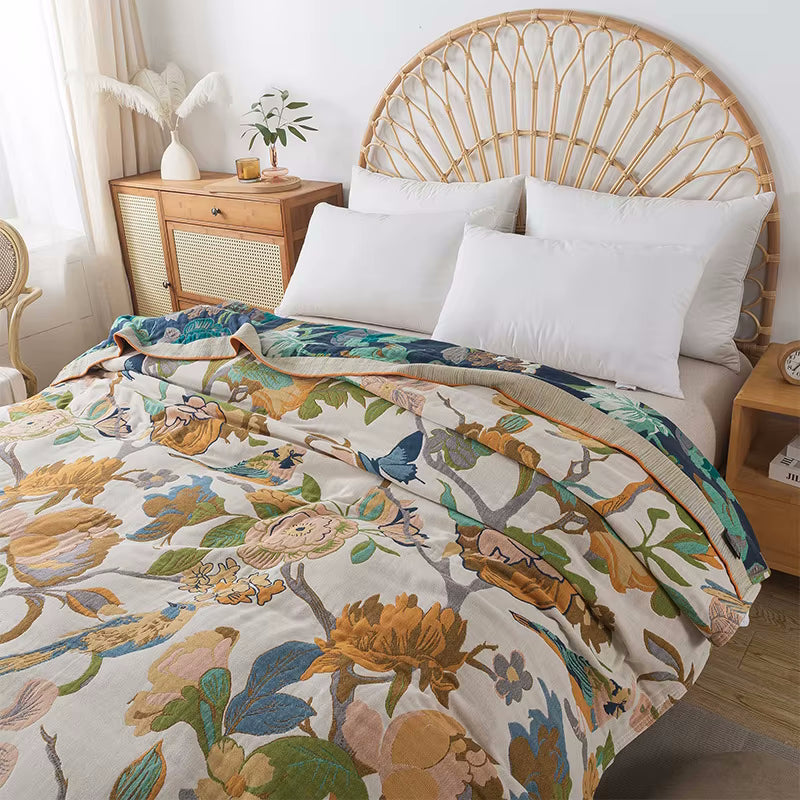 Butterfly Grove Reversible Blanket Cotton Coverlet Quilt With Flowers And Butterflies