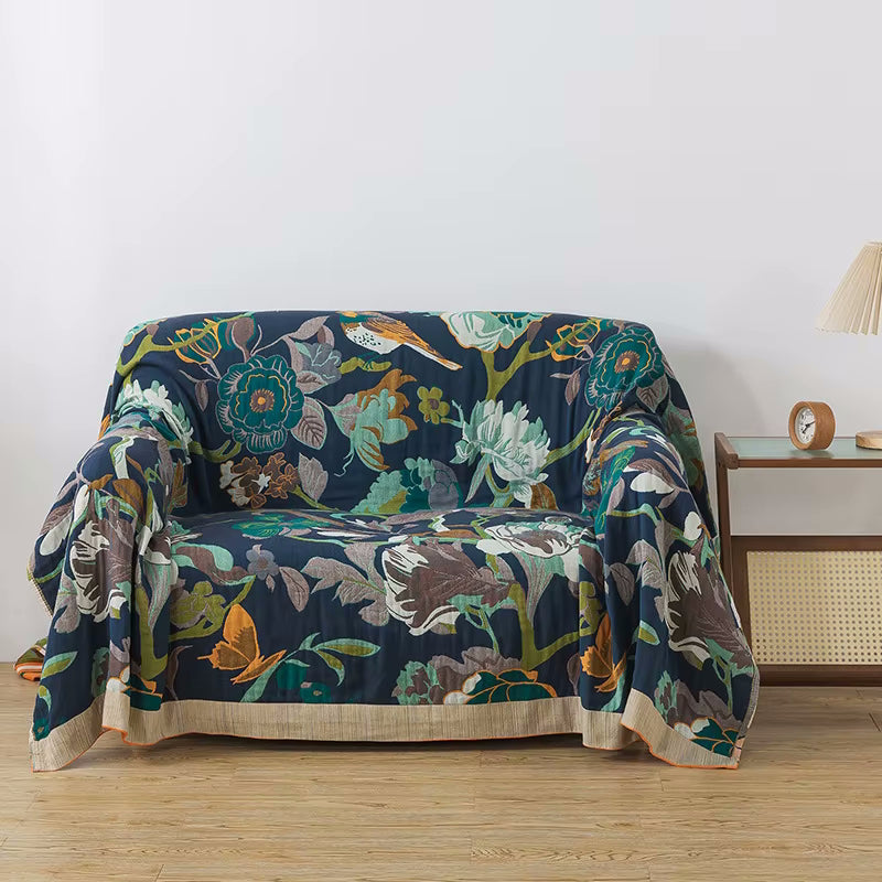 Butterfly Grove Reversible Couch Cover Cotton Sofa Blanket With Butterflies