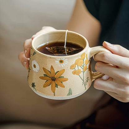 Enjoying A Cup Of Hot Tea In Daisy Mug Enchanting Botanicals Drinkware With Flower Pattern