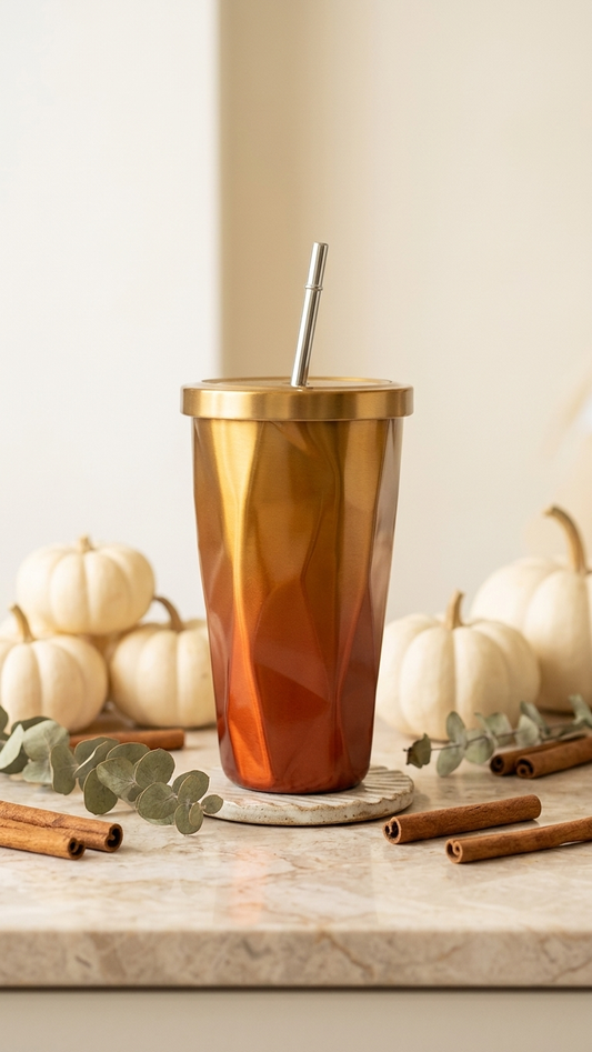Fall Drinks Cinnamon Pumpkins Daybreak Orange Tumbler Cup With Prismatic Designs