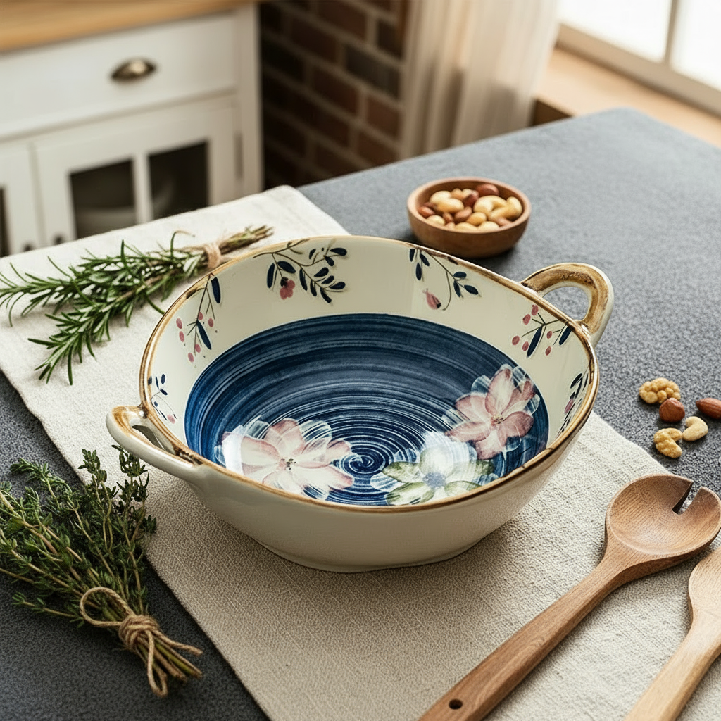 Farmhouse Style Irregular Shaped Ceramic Bowls With Handles