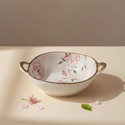 Farmhouse Style Irregular Shaped Ceramic Bowls With Handles