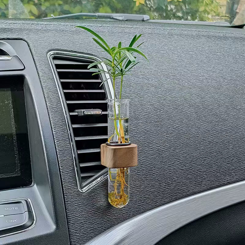 Flower Vase For Dash Glass Tube And Wood Decor For Car