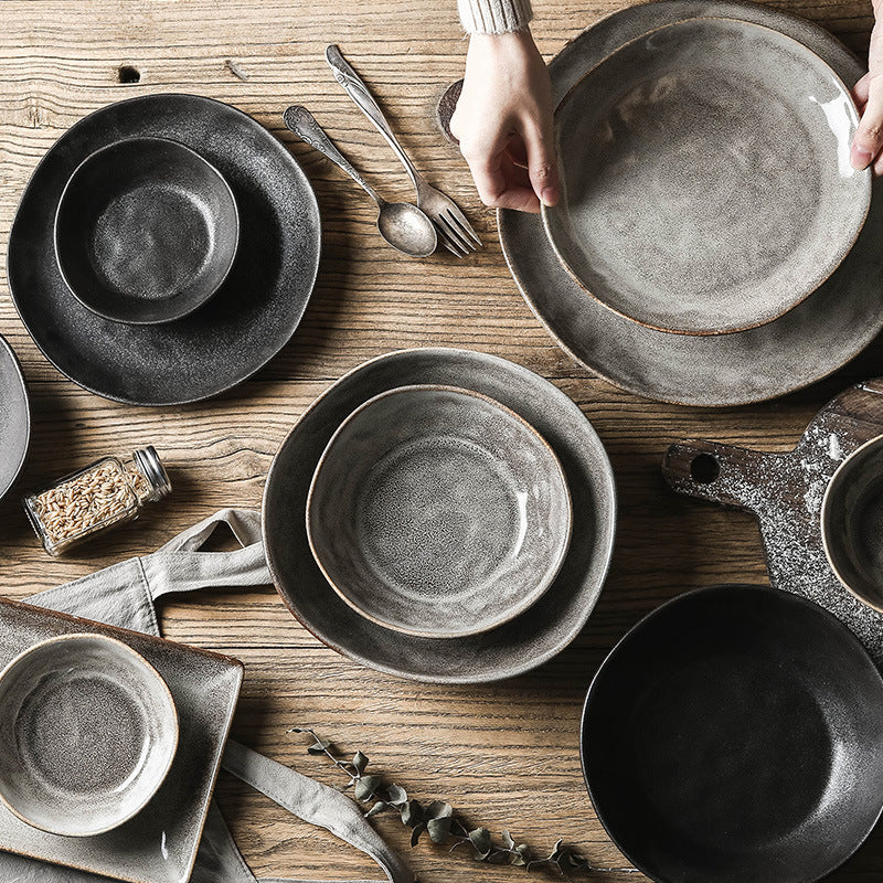 Raven And Russet Color Ceramics Perfectly Imperfect Shape Bowls Plates And Serving Trays For Rustic Farmstead Decor