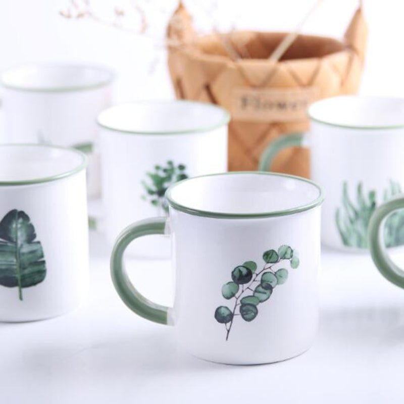 Painted Plants Style Botany Ceramic Mugs For Plant Lovers Coffee And Tea Cups