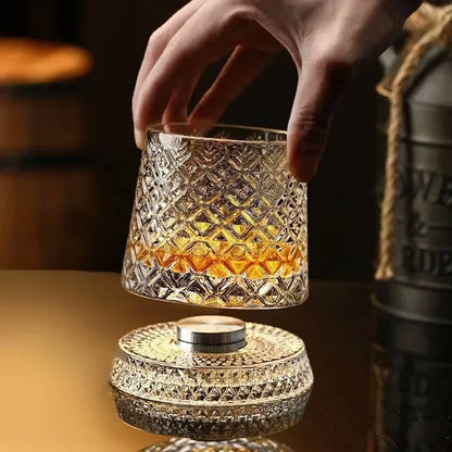 Holding Unique Rotating Drinkware Spinning Glass Tumbler Cup That Rotates On Coaster Social Club Barware Glasses