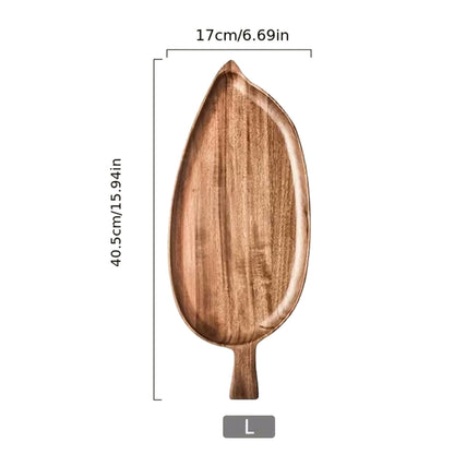 Large Leaf Shaped Acacia Wood Serving Tray Size Measurements