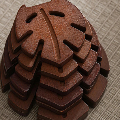 Wood Leaf Shaped Drink Coaster Tree