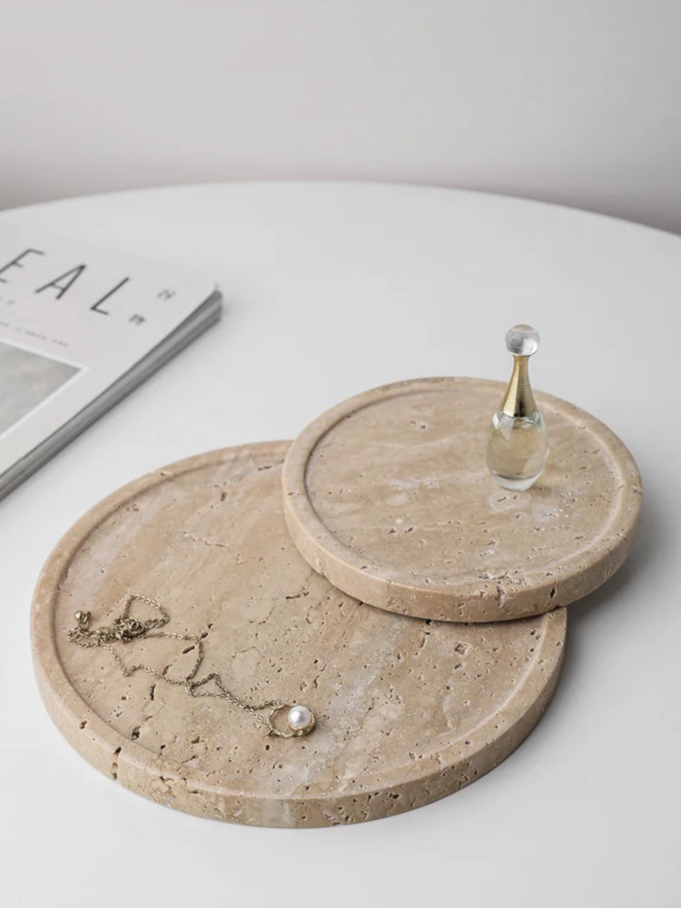 Luxury Room Decor Chiaro Travertine Round Stone Decorative Trays