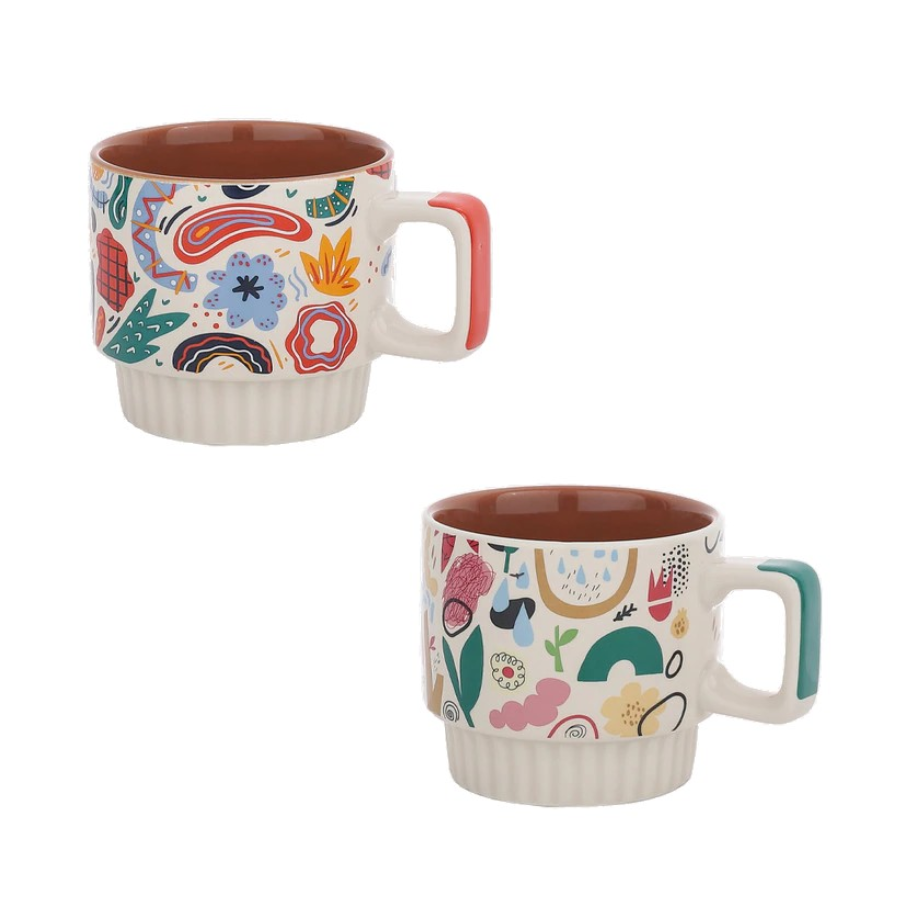 Artful Abstracts Stackable Ceramic Mugs