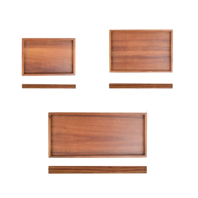 Modern Luxury Wood Rectangle Trays With Recessed Handles