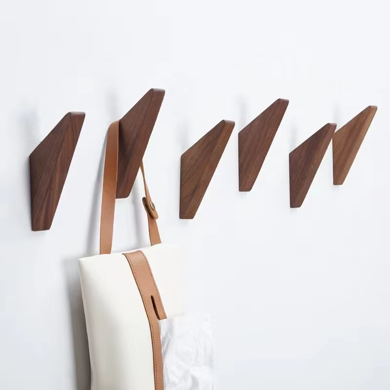 Modern Naturalist Triangle Wood Wall Mounted Hooks Used In Entryway And Foyer