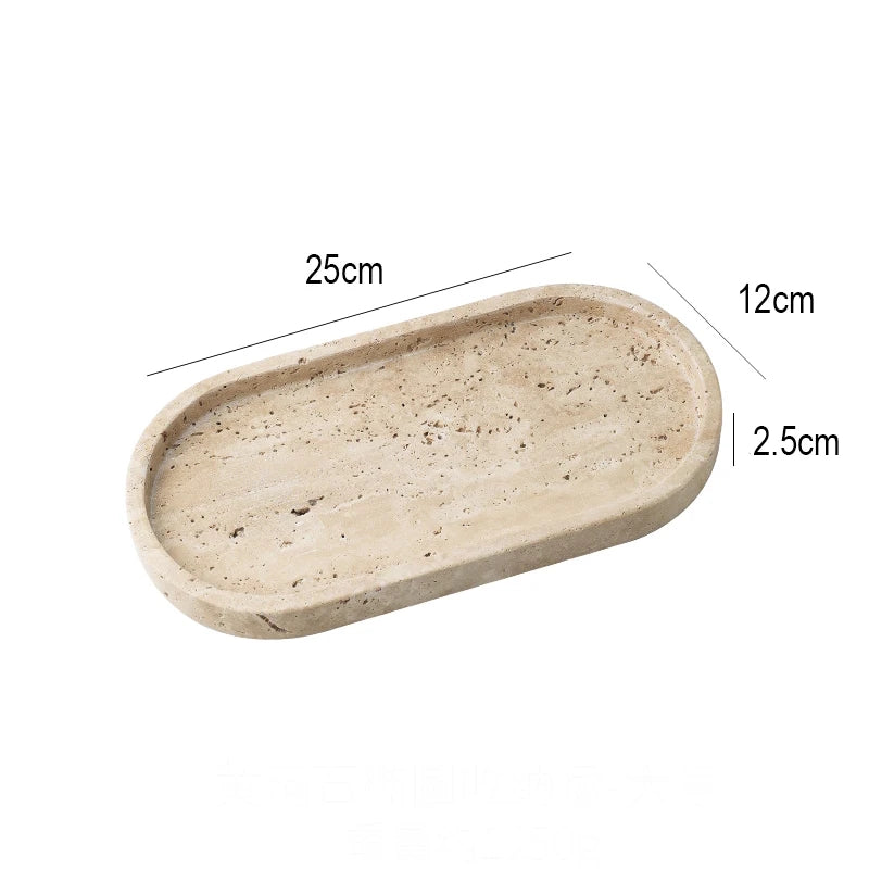 Oval Chiaro Travertine Stone Decorative Tray Pill Shape