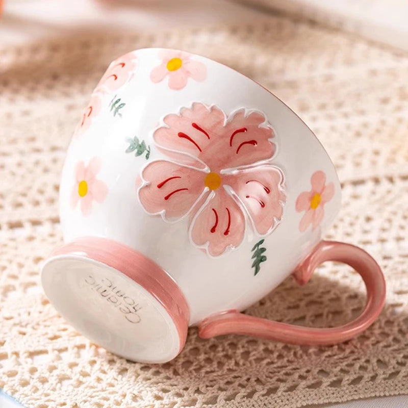 Painted Petals Pink Flowers Tea Cup Ceramic Home Decor Drinkware