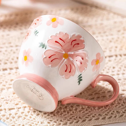 Painted Petals Pink Flowers Tea Cup Ceramic Home Decor Drinkware