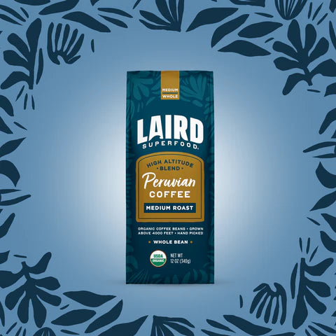 Peruvian Coffee Medium Roast Surfer Laird Superfood Whole Bean Coffee