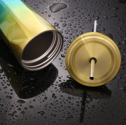 Prismatic Design And Ombre Gradient Color Stainless Steel Tumbler Travel Cup To Go For Hot And Cold Drinks