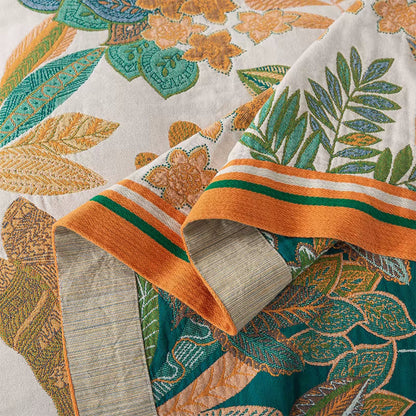 Quality Cotton Blanket Colorful Botanical Emerald Eden Quilt Close Up