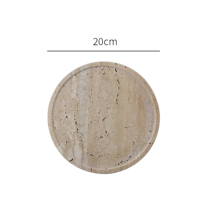Round Large Chiaro Travertine Stone Decorative Tray Circle