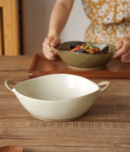Setting Table With Farmhouse Style Tableware Perfectly Imperfect Irregular Shape Bowls With Handles