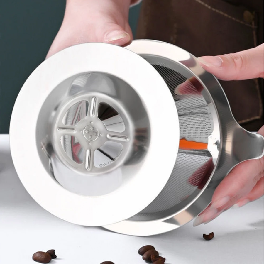 Double Layer Mesh Stainless Steel Coffee Filter With Base For Pour Over Style Coffee Making