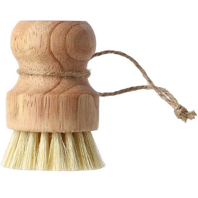 Natural Sisal Fiber Round Scrub Brush With Wood Handle