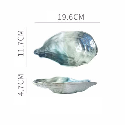 Small Seafoam Lagoon Oyster Shaped Ceramic Dish Seashore Serveware