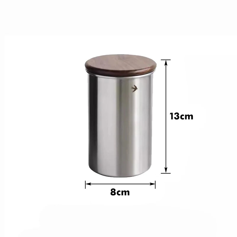Tall Silver Swift Stainless Steel & Wood Sealable Food Storage Canister Tall Size Jar
