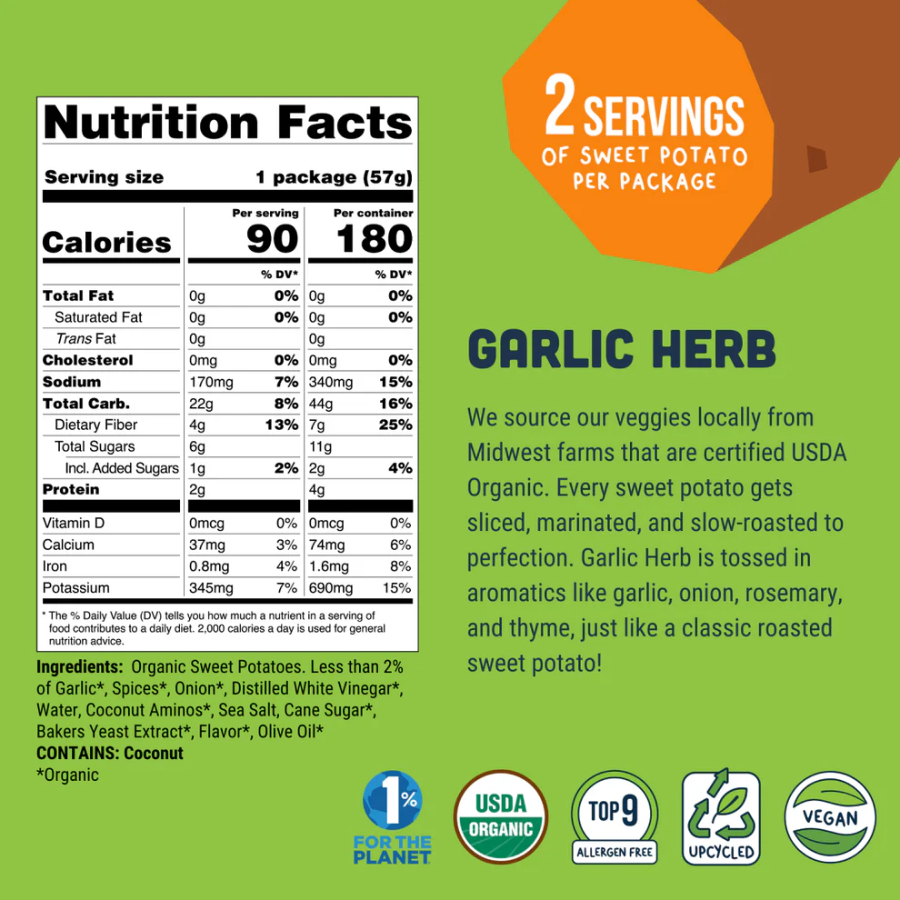 Garlic Herb Sweet Potato Jerky Ingredients Theos Plant Based Vegan Jerky Top 9 Allergen Free