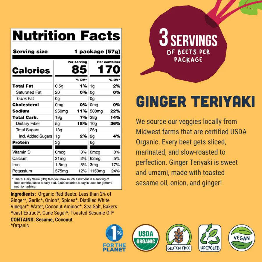 Ginger Teriyaki Beet Jerky Ingredients Theos Plant Based Vegan Jerky Soy Free
