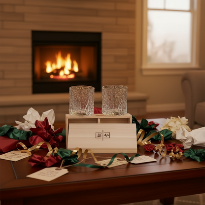 Tokyo Ice Whiskey Glass Double Gift Sets Cozy Gift Present Idea Wooden Box And Drinkware Glasses