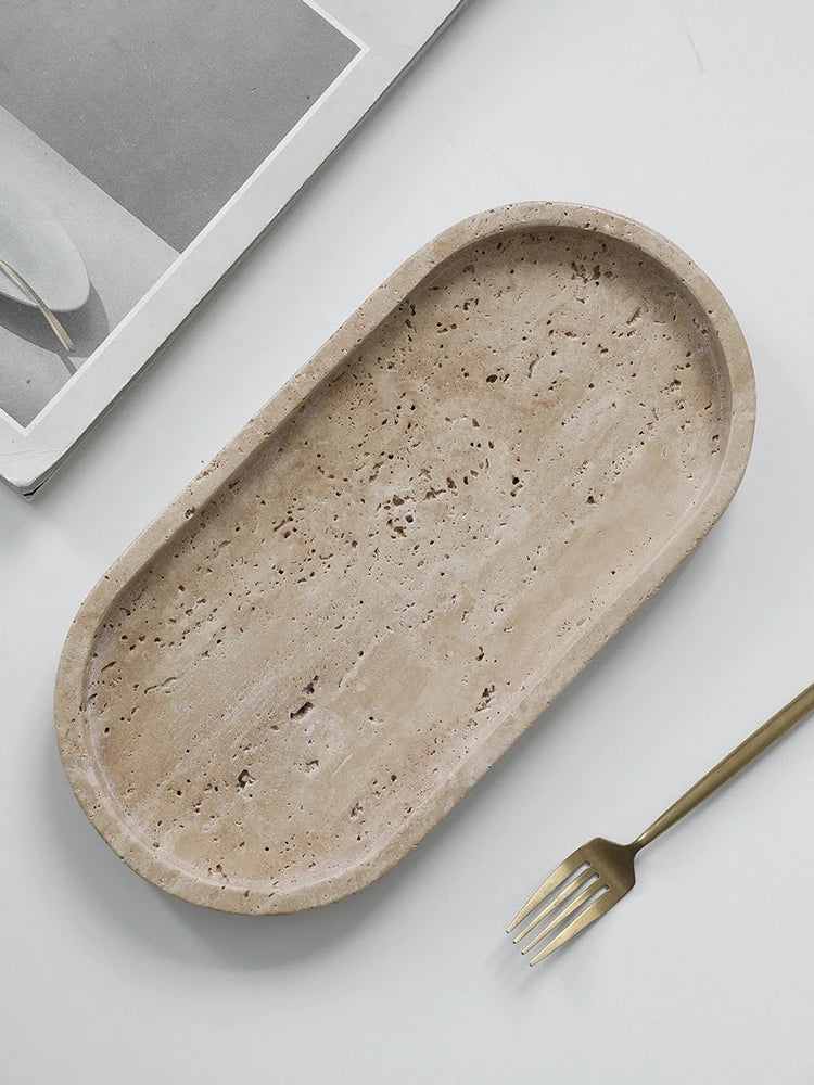 Travertine Oval Stone Tray Chiaro Luxury Room Decor