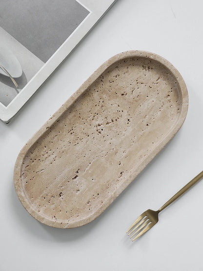 Travertine Oval Stone Tray Chiaro Luxury Room Decor