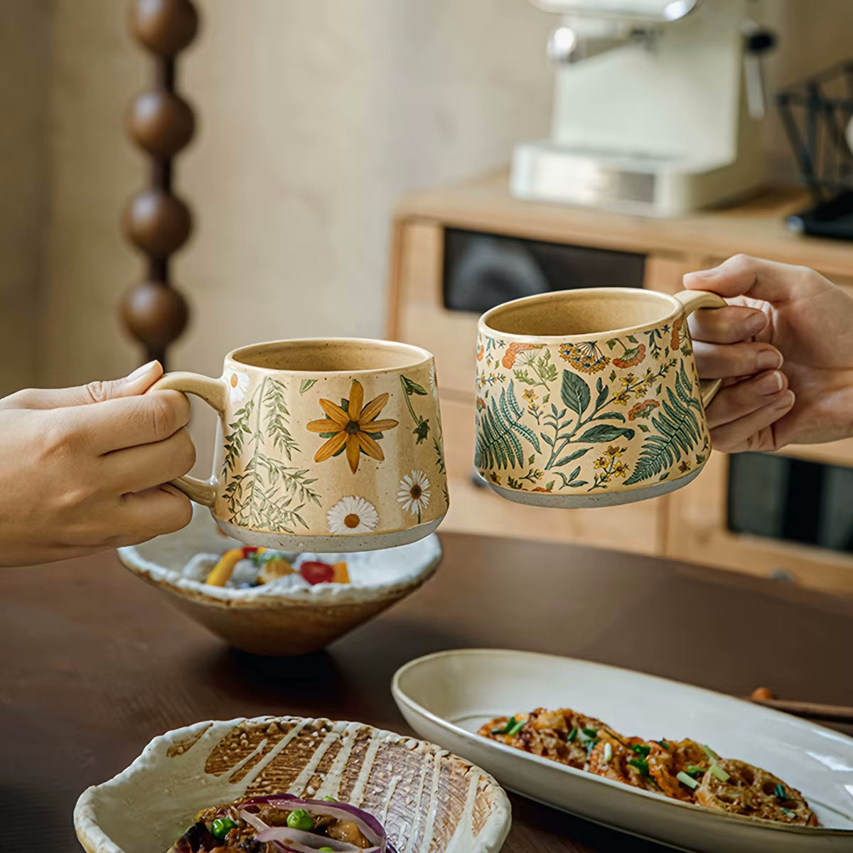 Two Beautiful Floral Ceramic Mugs Enchanting Botanicals Cups With Pretty Plant Patterns