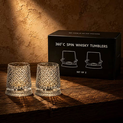 Variant Lounge 2pc Glass Boxed Set Social Club Style Rotating Whiskey Glasses And Coasters