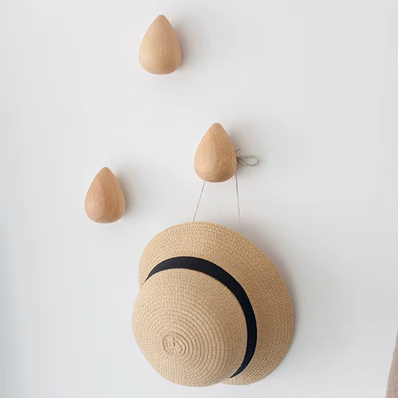 Water Drop Shape Hat Hooks Made Of Beech Wood
