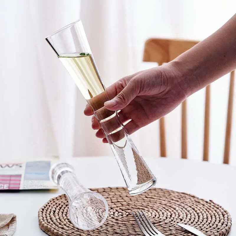 Holding Slim Champagne Glass Flute Modern Aspire Style Glasses