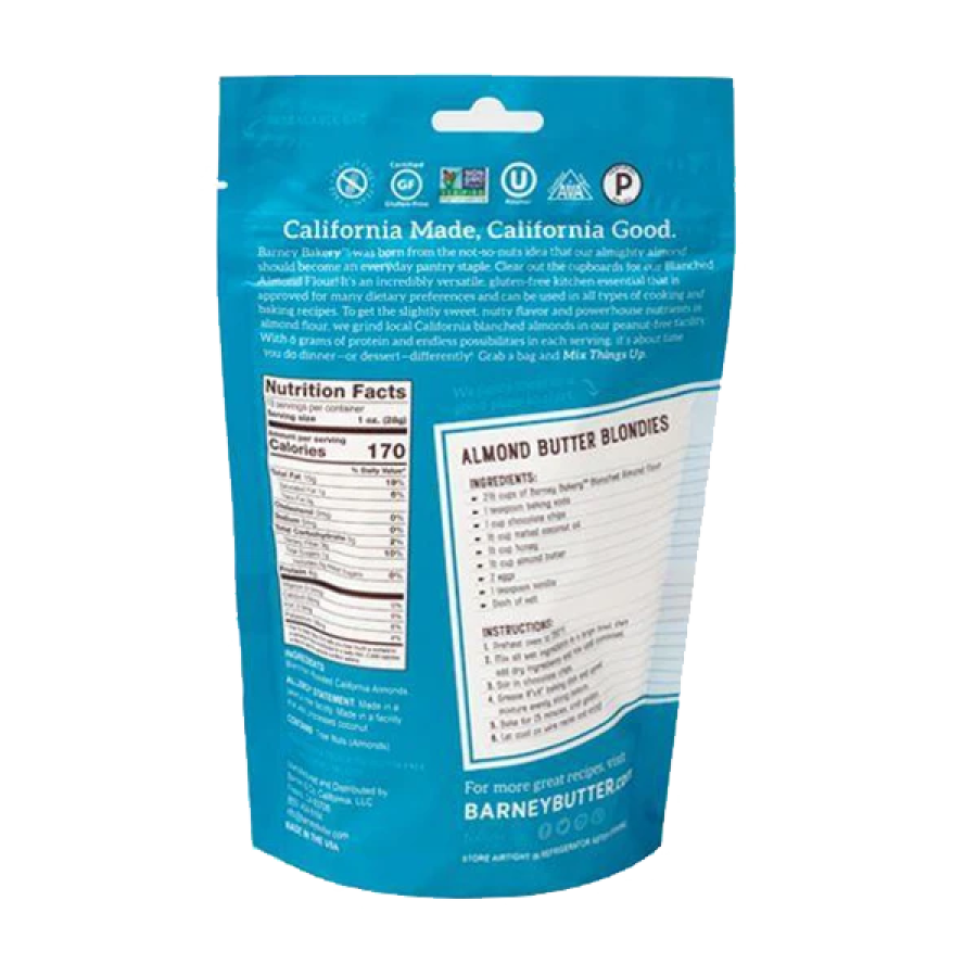 Back Of Bag Of California Almond Barney Bakery Flour Non-GMO Almond Gluten Free Flour