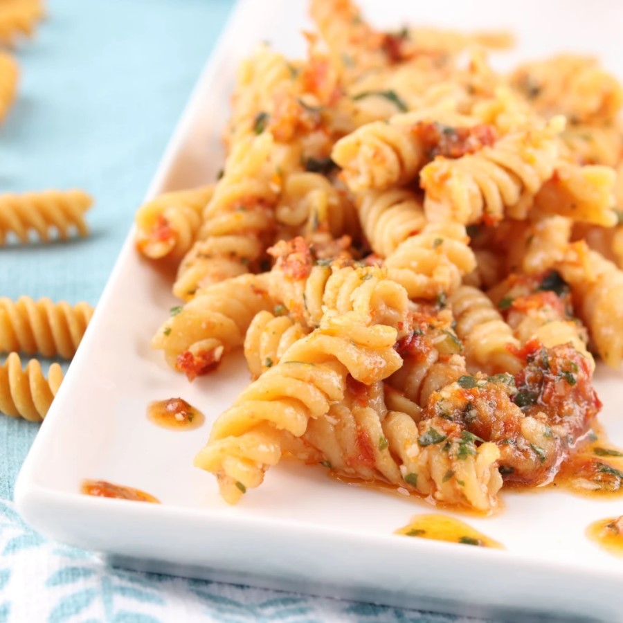 Meal With Chickpea Lentil Pasta Made In Italy Using Spiral Shaped Gluten Free Noodles From Chickapea