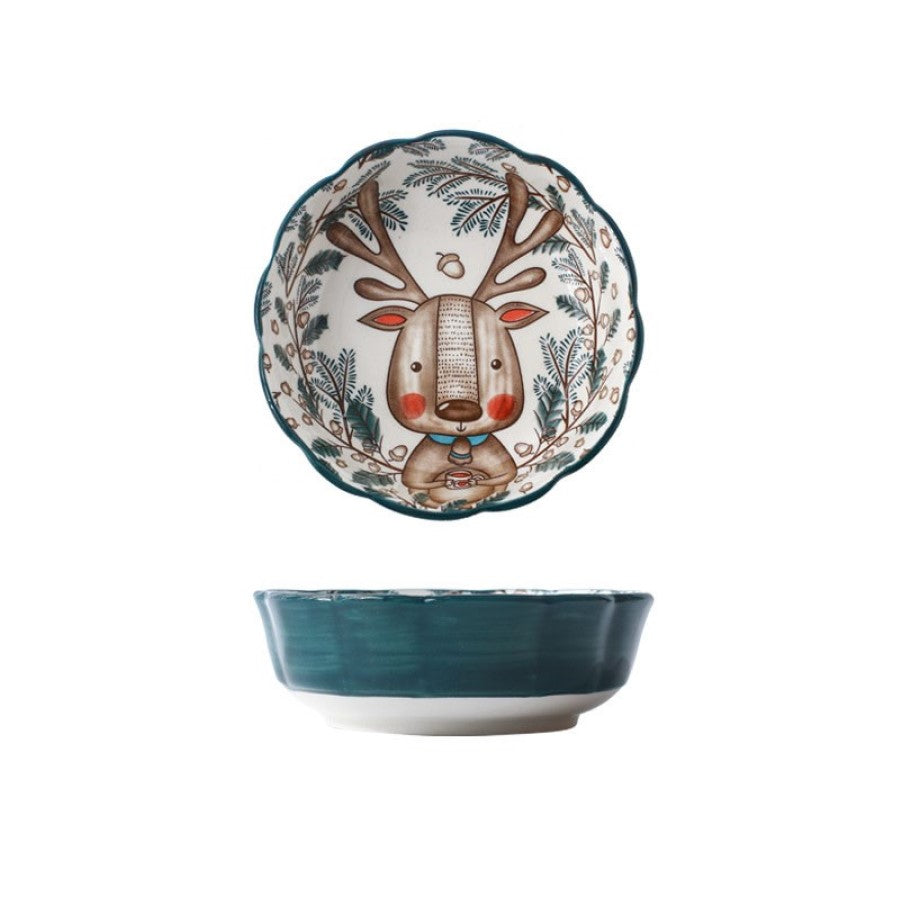 Adorable Nordic Forest Friends Delightful Deer Ceramic Scalloped Bowl