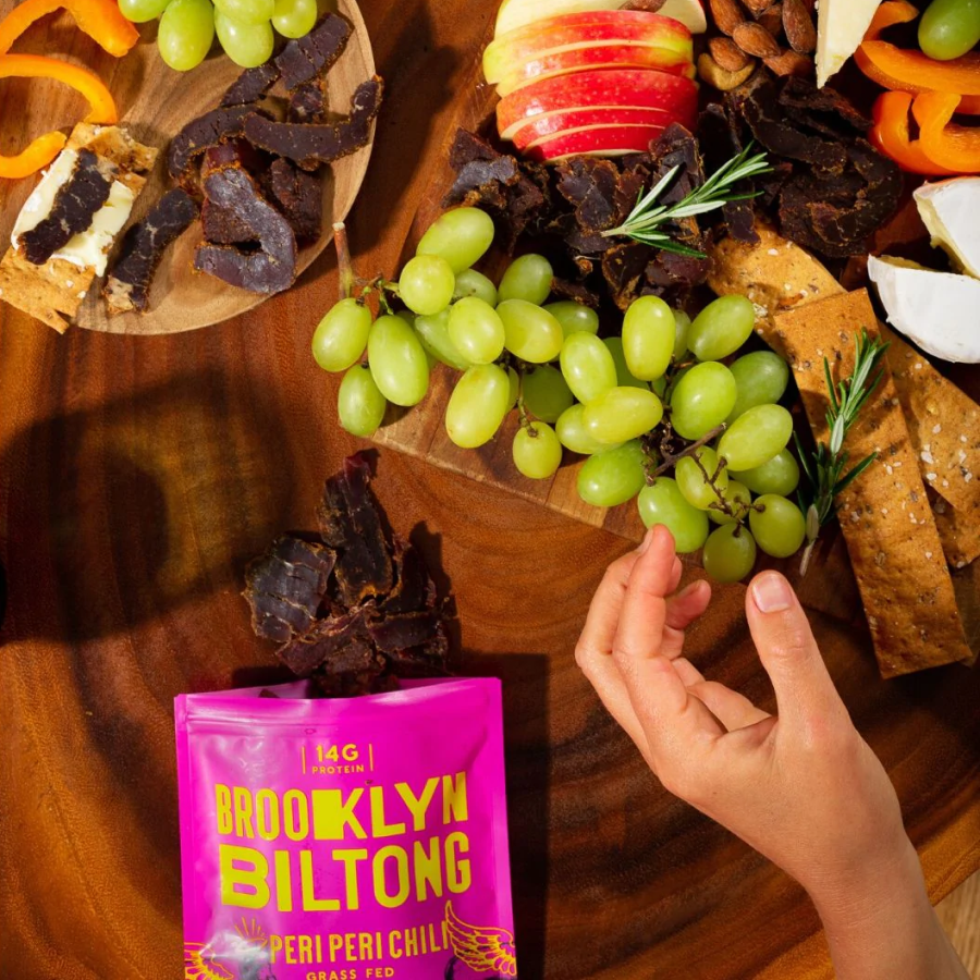 Eating Healthy Snacks Including Spicy Peri Peri Chili Brooklyn Biltong