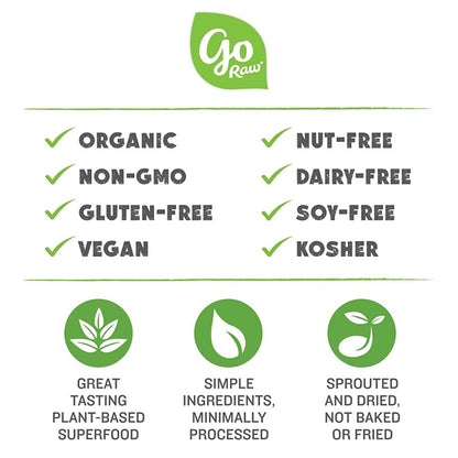Go Raw Seeds Are Organic Non-GMO Gluten Free Vegan Nut Free Dairy Free Soy Free Plant Based Superfood Sprouted Not Baked Or Fried