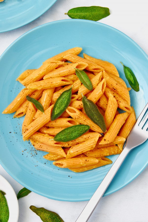 Green Lentil Penne With Butternut Squash Sauce And Pan Fried Sage Leaves Autumn Recipe Using Tolerant Grain Free Noodles