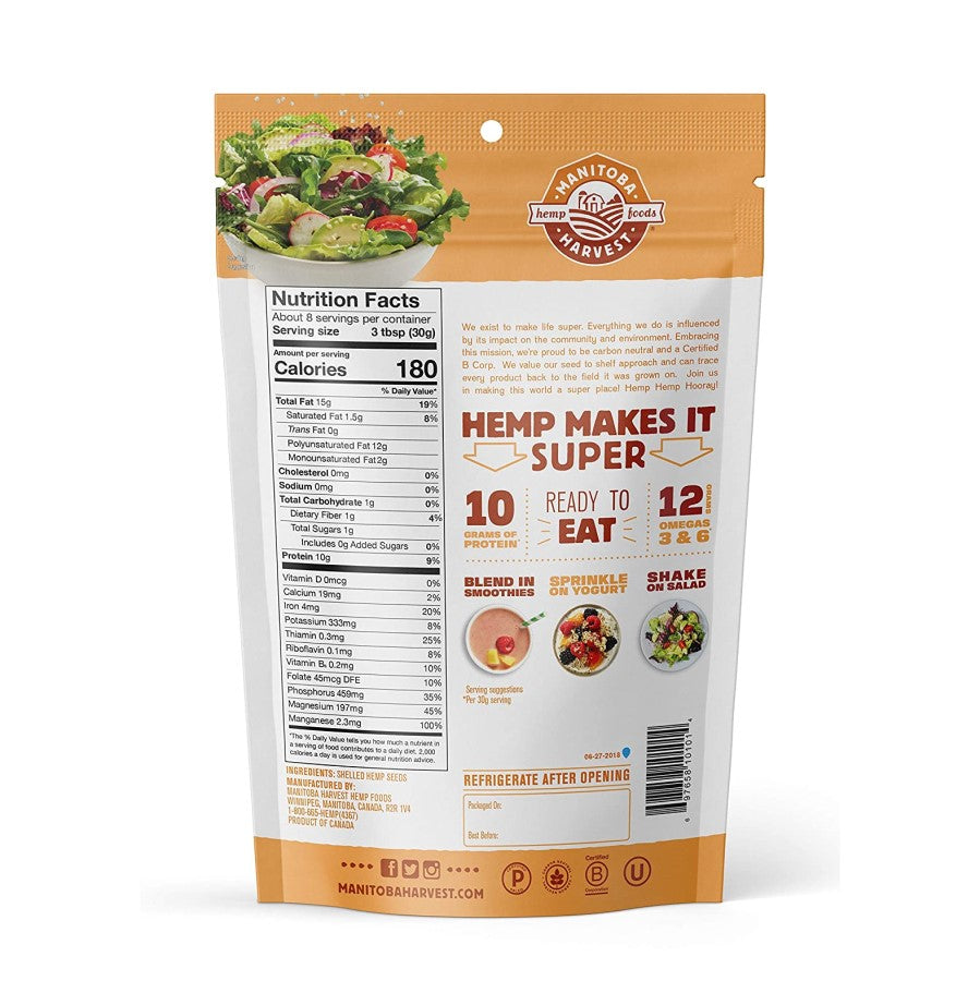 Manitoba Harvest Shelled Hemp Seeds 8oz Bag Hemp Hearts Single Ingredient Nutrition Facts