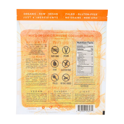 5 Turmeric Wraps In Pack NUCO Organic Coconut Wraps Raw Vegan Paleo Gluten Free Non-GMO Just 4 Ingredients